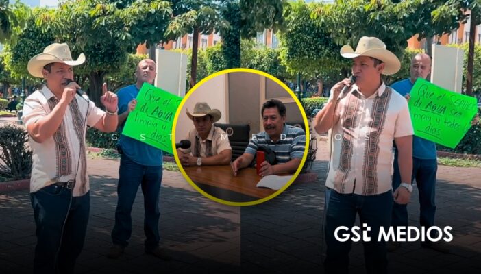 Movimiento del sombrero en Nayarit se manifiesta ante mala calidad del agua frente a la presidencia municipal en Tepic