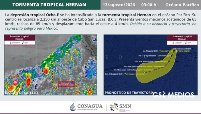 La depresión tropical Ocho-E se intensifica a tormenta tropical Hernán en el Pacífico