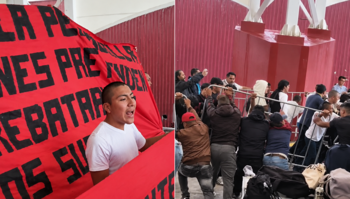 Normalistas irrumpen en evento de Sheinbaum en Hidalgo; exigen justicia por compañero asesinado