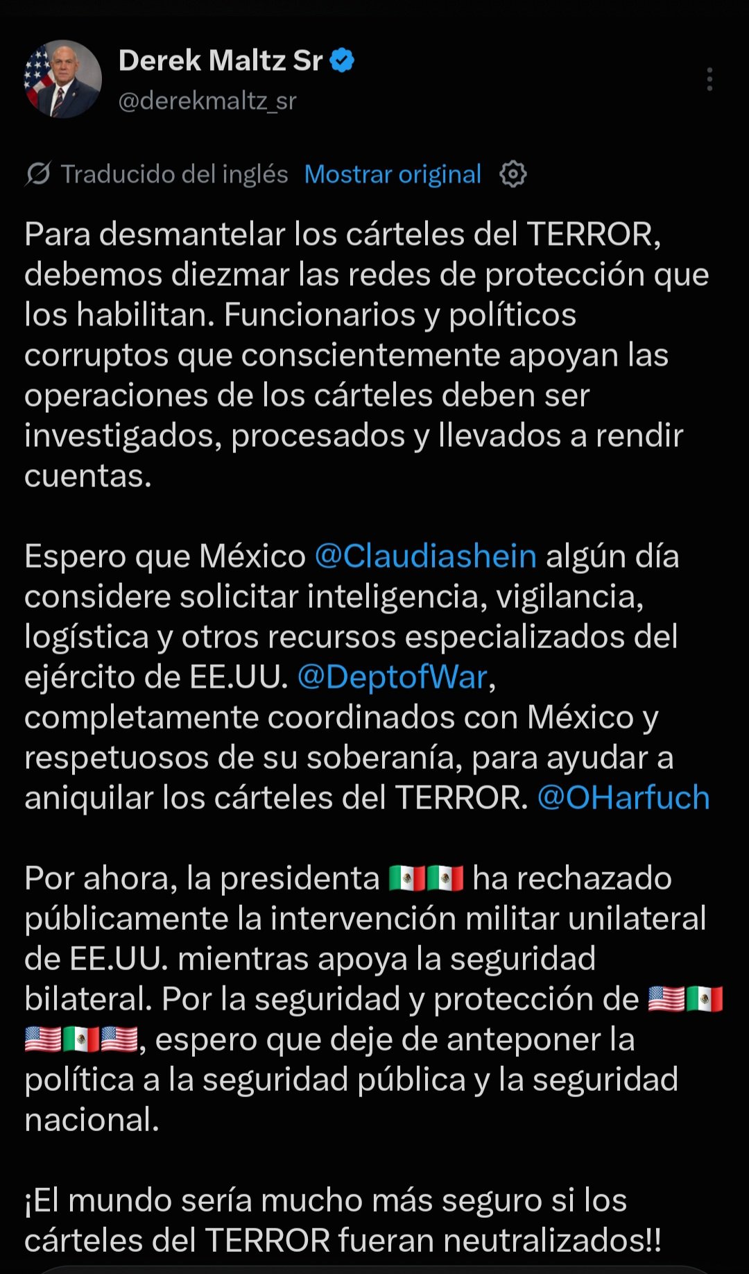 Exdirector de la DEA pide a Sheinbaum aceptar apoyo de EU contra los cárteles 1 Exdirector de la DEA pide a Sheinbaum aceptar apoyo de EU contra los cárteles