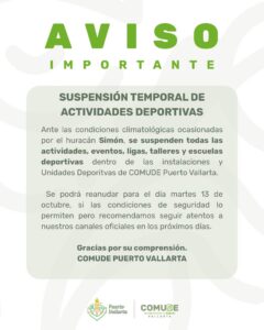 Suspenden actividades culturales, deportivas y comerciales ante la llegada de “Simón” a Puerto Vallarta 3 Suspenden actividades culturales, deportivas y comerciales ante la llegada de “Simón” a Puerto Vallarta