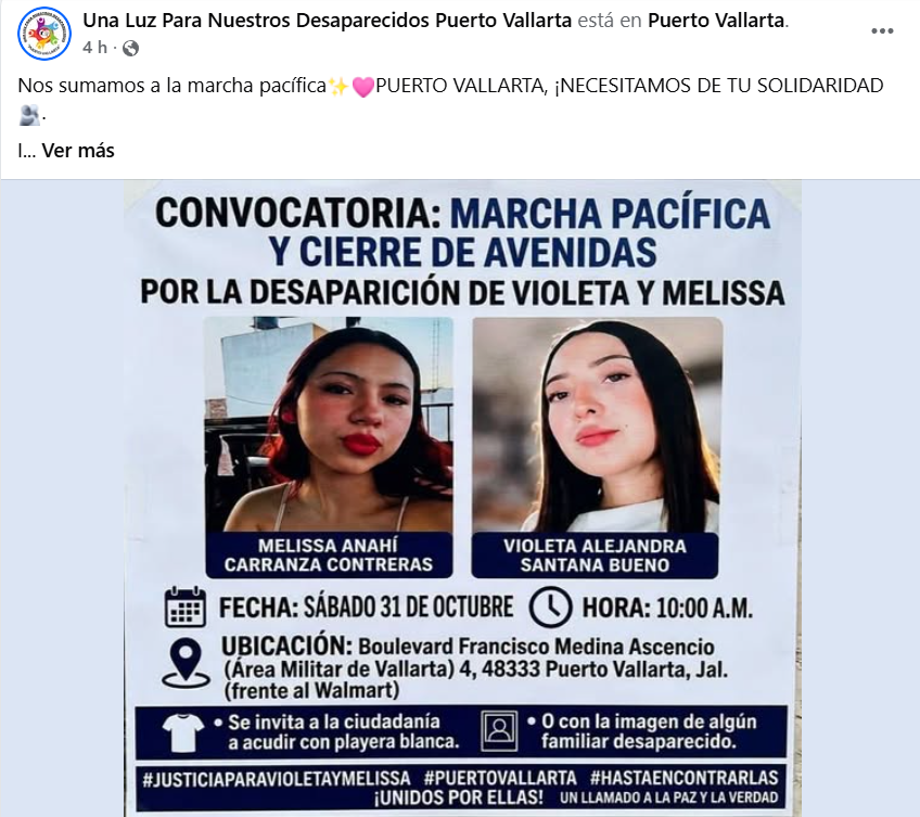 Marcharán en Puerto Vallarta para exigir que encuentren a Violeta y Melissa 1 Marcharán en Puerto Vallarta para exigir que encuentren a Violeta y Melissa