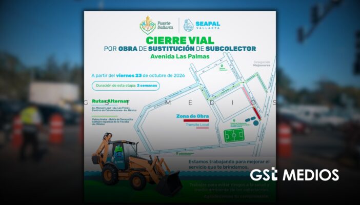 Cerrarán tramo de avenida Las Palmas en Vallarta por obras; durarán dos semanas